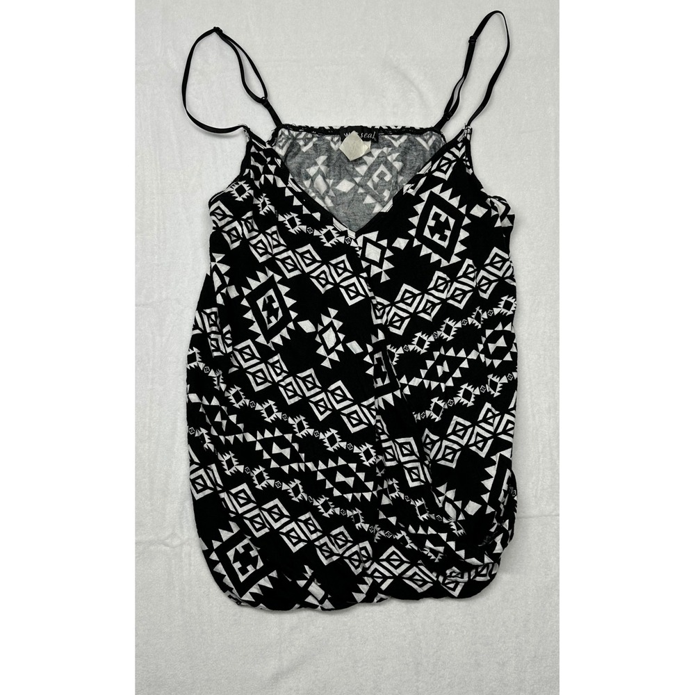 Wet Seal Tank Top Black White Geometric‎ Print Sleeveless Cami Blouse Womens
